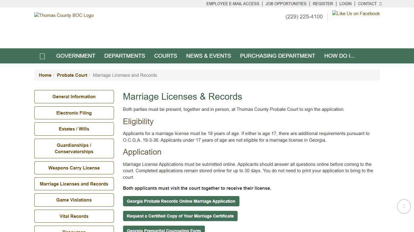 Marriage Licenses and Records Thomas County Board of Commisioners