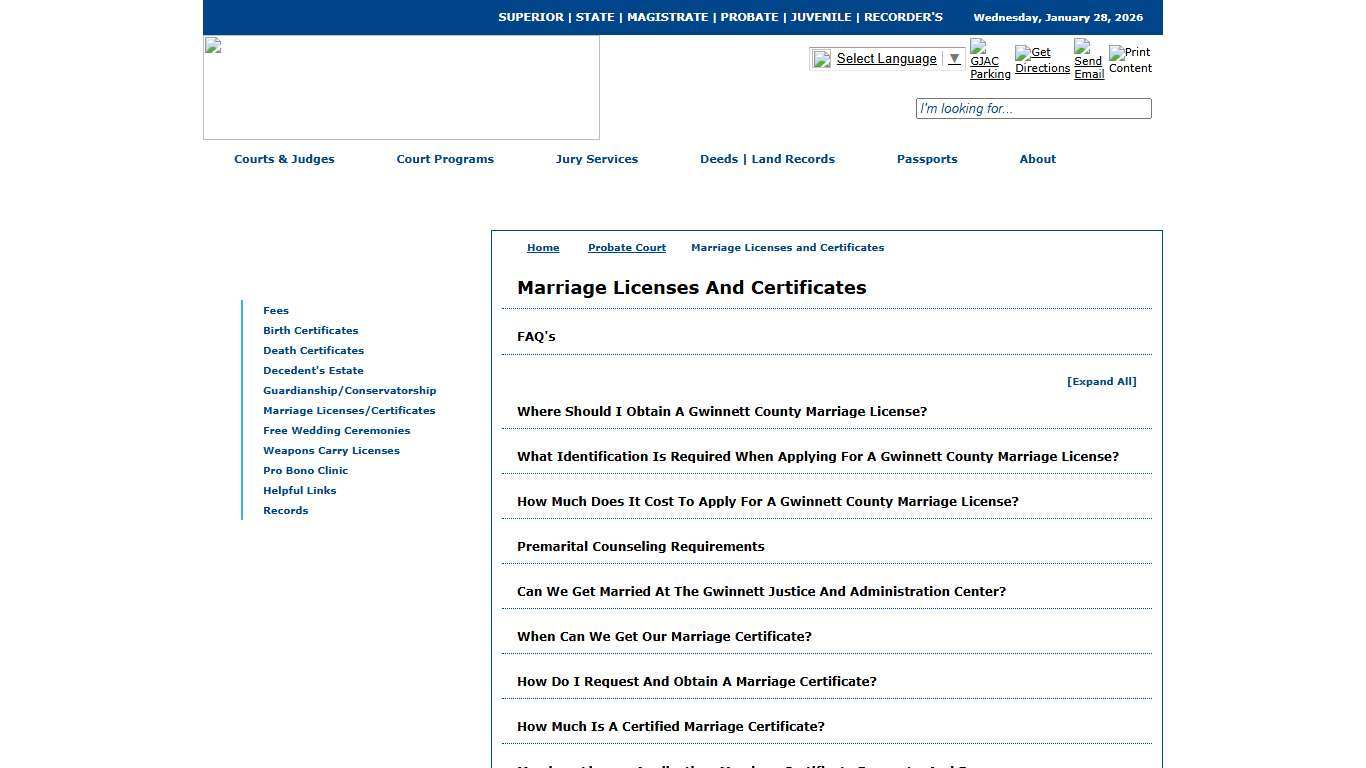 Gwinnett County Courts - Probate Court - Marriage Licenses and Certificates